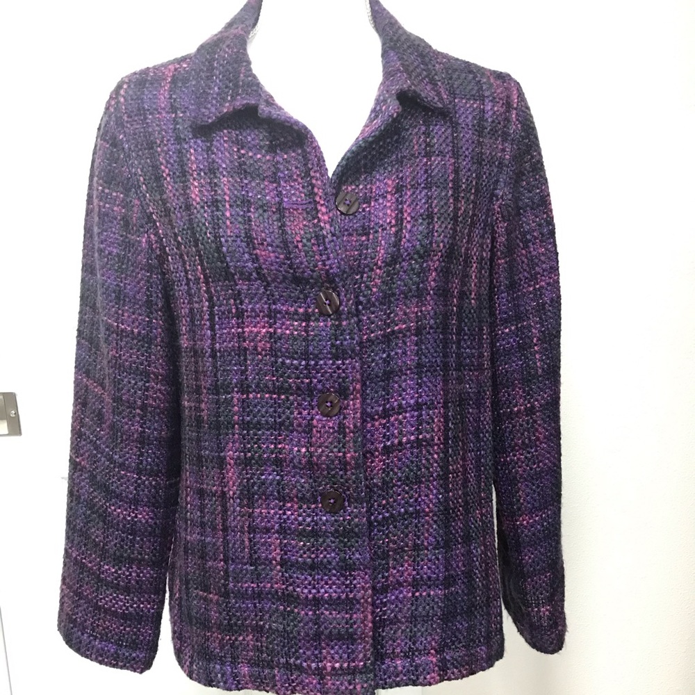 FRENCH LAUNDRY Pink and Purple Plaid Woven Shirt Jacket Shacket M